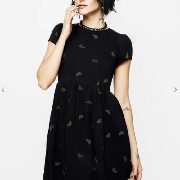 Disturbia black fern embroidered mini skater dress, size US8 - Picture 1 of 7
